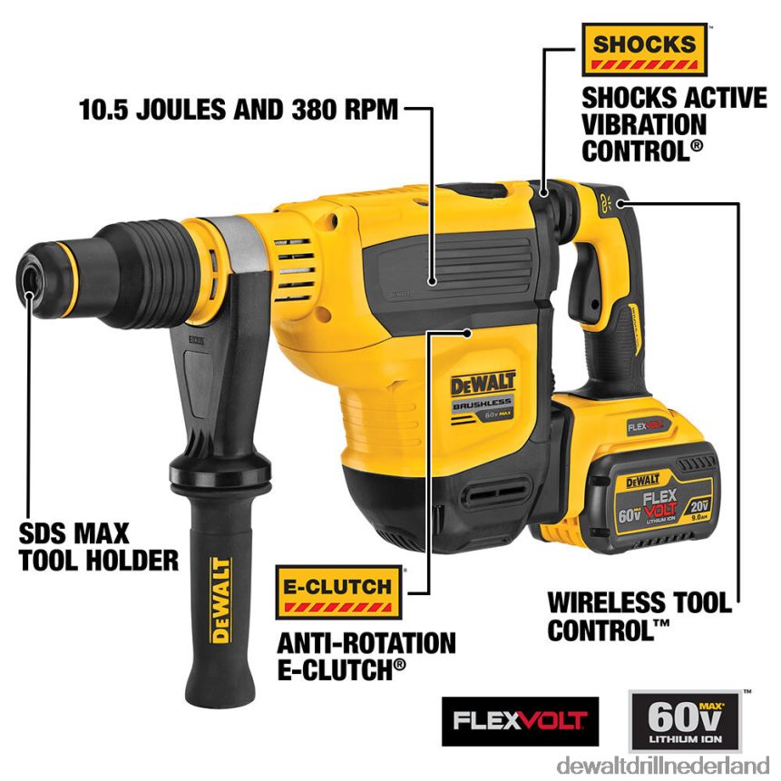 Dewalt Boormachine Z6ZND090 | DEWALT 60v max 1-3/4in sds max borstelloze combinatie boorhamerset hulpmiddelen