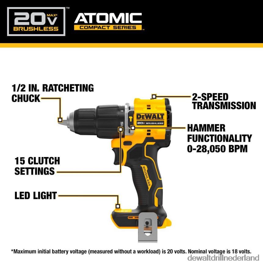 Dewalt Boormachine Z6ZND092 | DEWALT atomic compact series 20v max borstelloze draadloze 1/2 inch boorhamer (zonder gereedschap) hulpmiddelen