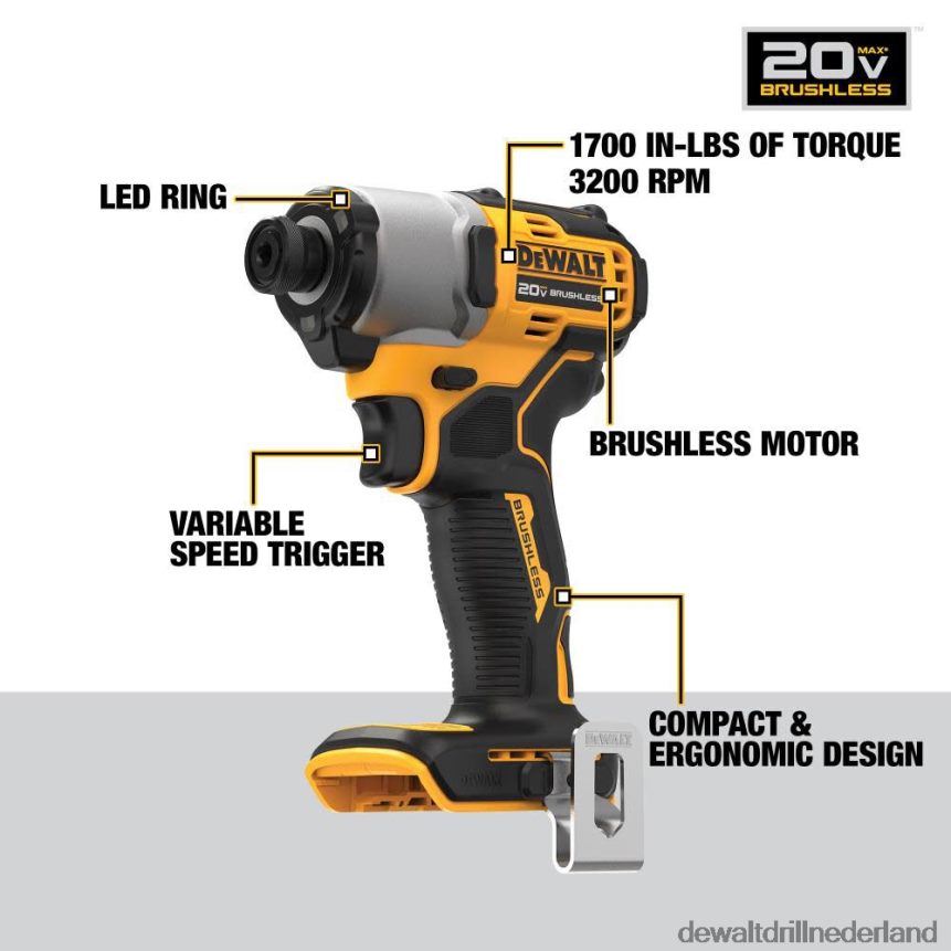 Dewalt Nederland Z6ZND0147 | DEWALT 20v max. slagschroevendraaier 1/4 inch borstelloos draadloos (zonder gereedschap) hulpmiddelen