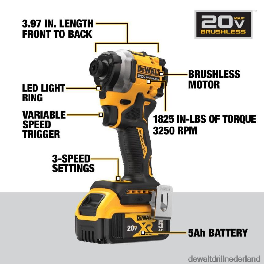 Dewalt Nederland Z6ZND014 | DEWALT atomic 20v max slagschroevendraaierset 1/4 inch 3 snelheden borstelloos draadloos hulpmiddelen